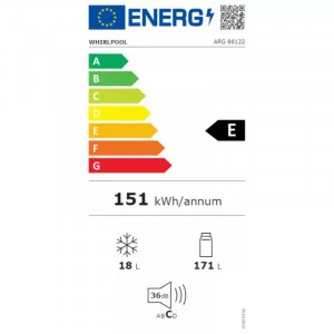 Whirlpool ARG 86122 Beépíthető Egyajtós hűtőszekrény fagyasztóval, bútorlap nélkül E Energiaosztály